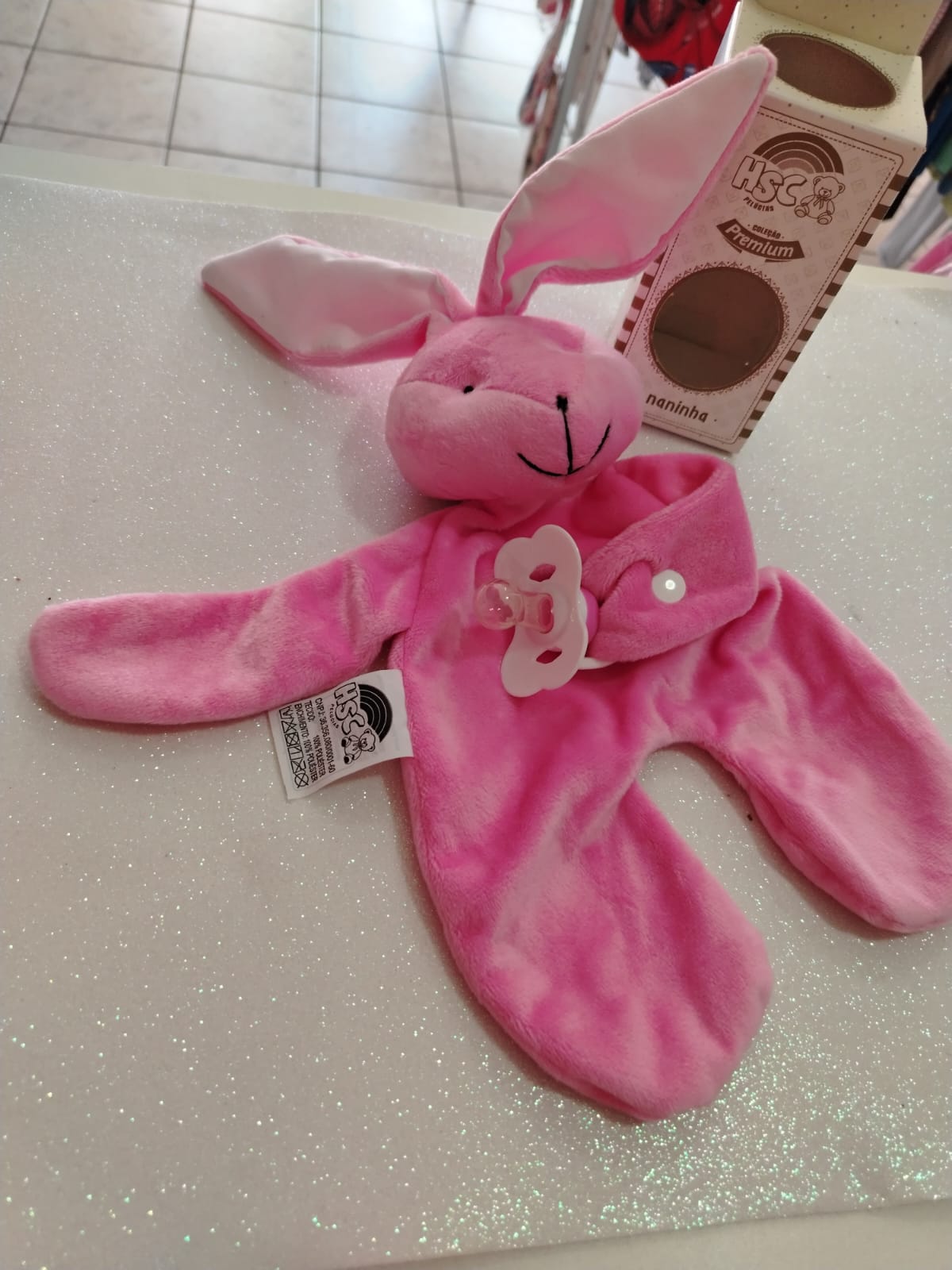 Naninha Coelhinha Rosa com Prendedor de Chupeta HSC Premium - Imagem 3