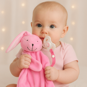 Naninha Coelhinha Rosa com Prendedor de Chupeta HSC Premium