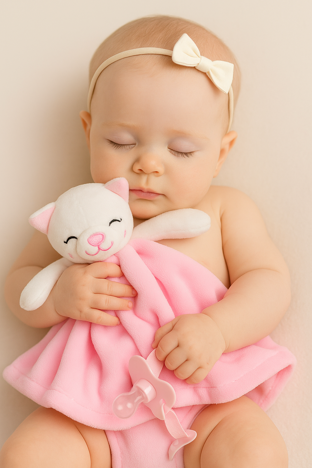 Naninha Gatinha Rosa com Prendedor de Chupeta Loani Baby & Kids