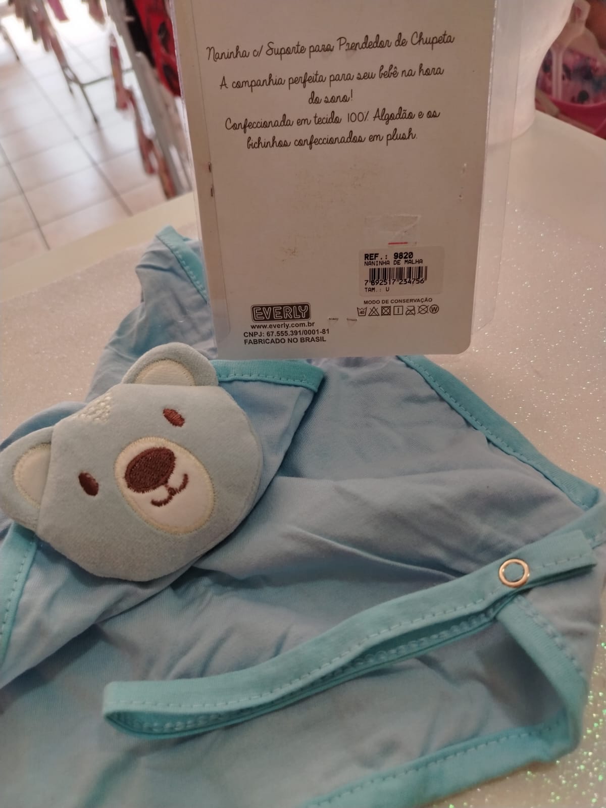 Naninha Ursinho Azul com Suporte para Prendedor de Chupeta – Everly - Imagem 2