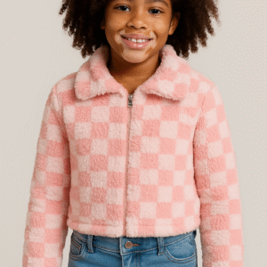Jaqueta Infantil Plush Xadrez Rosa – Malhas Isensee