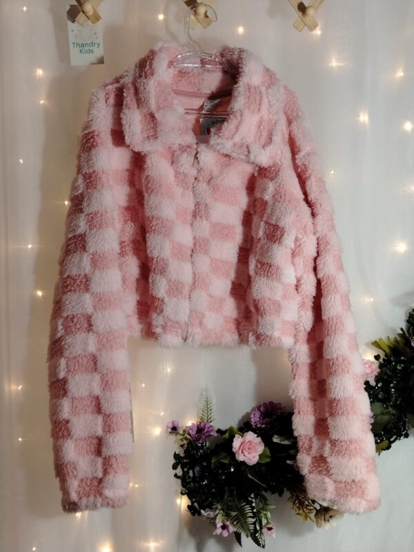 Jaqueta Infantil Plush Xadrez Rosa – Malhas Isensee - Imagem 3