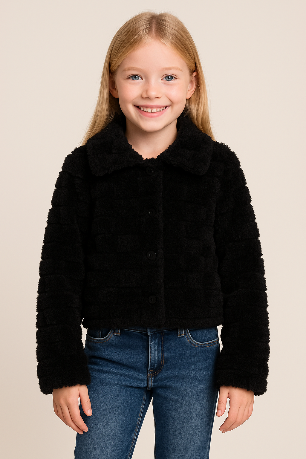 Jaqueta Infantil Plush Xadrez preto – Malhas Isensee