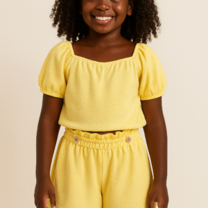 Conjunto Feminino Amarelo Maracujá com Blusa Ciganinha e Short –00255 Tamanho 10