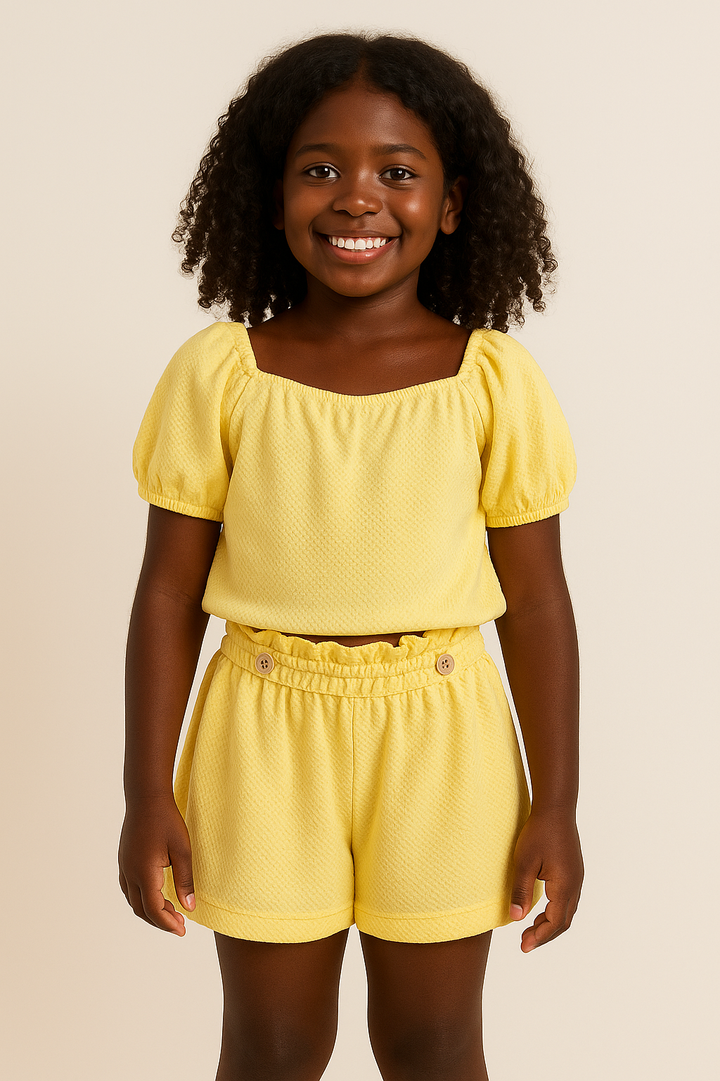 Conjunto Feminino Amarelo Maracujá com Blusa Ciganinha e Short –00255 Tamanho 10