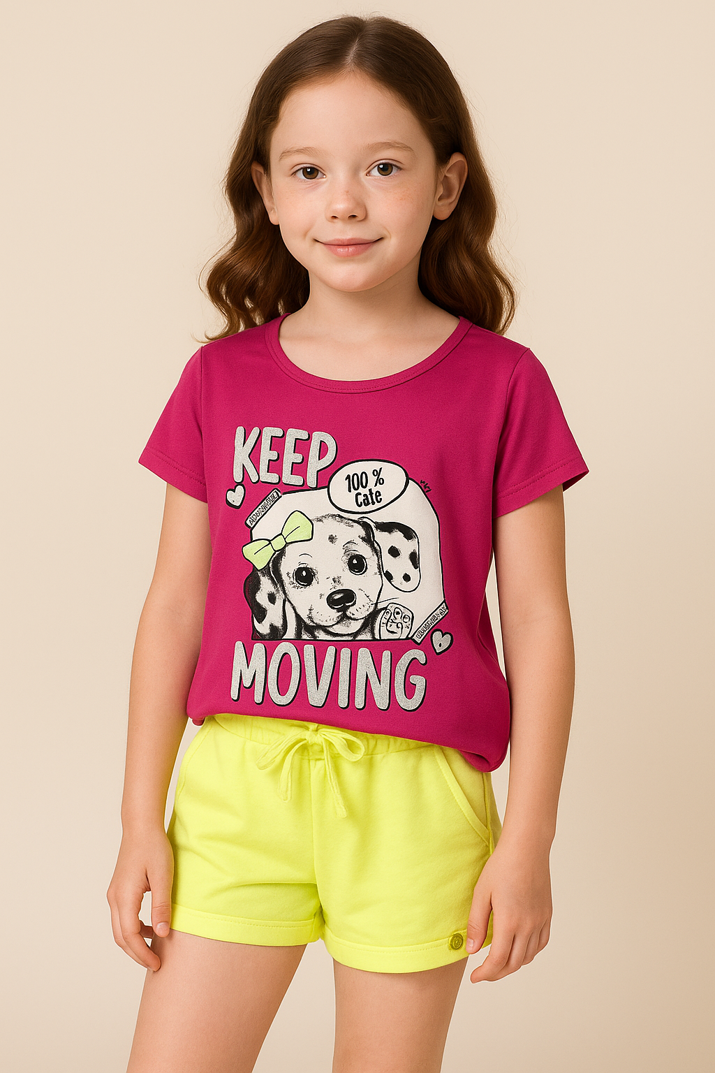 Conjunto Feminino LUNEDI Keep Moving Pink e Amarelo –  09840107 Tamanho 10