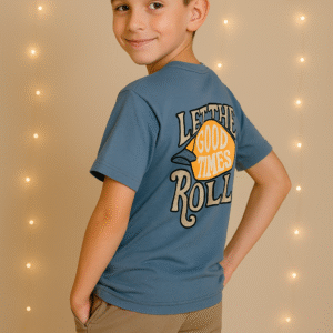 Conjunto Camiseta Azul Let the Good Times Roll + Bermuda Bege 09904452 Menino 10 anos