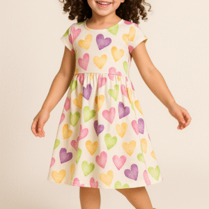 Vestido Menina Corações Abertura nas Costas Lunedi Tamanho 8 (7 a 8 anos)