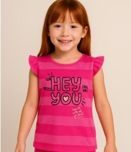 Blusa Menina Rosa Listrada “Hey You” 23257 Tamanho 8 anos