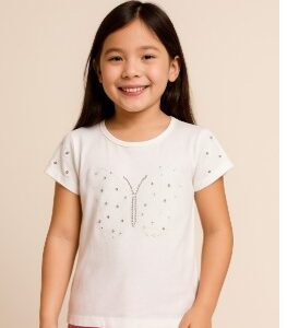 Blusa Menina Branca Borboleta com Aplique em Brilhos Tamanho 10 anos