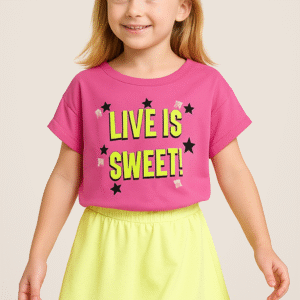 Conjunto “Live is Sweet!” – Blusa Pink + Short Saia Amarelo Neon 09838007 tamanho 8