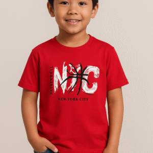 Camiseta Menino Vermelha Meia Malha “NYC Basketball” Tamanho 8