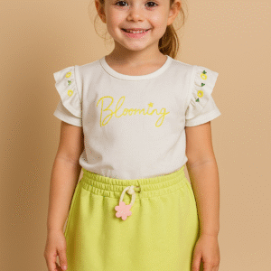 Conjunto Feminino Manga Babado + Short Saia Verde – LUNEDI – Tamanho 6