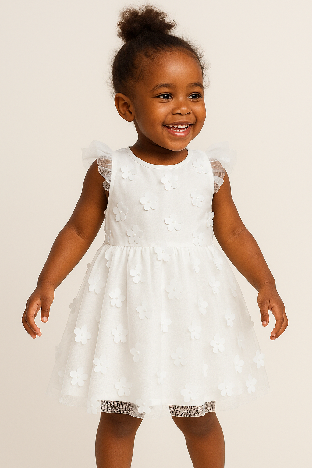 Vestido Menina 3 anos– Branco Florzinhas 3D Ding Dang Premium 853200045