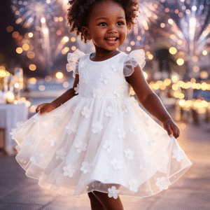 Vestido Menina 2 anos– Branco Florzinhas 3D Ding Dang Premium 853200045