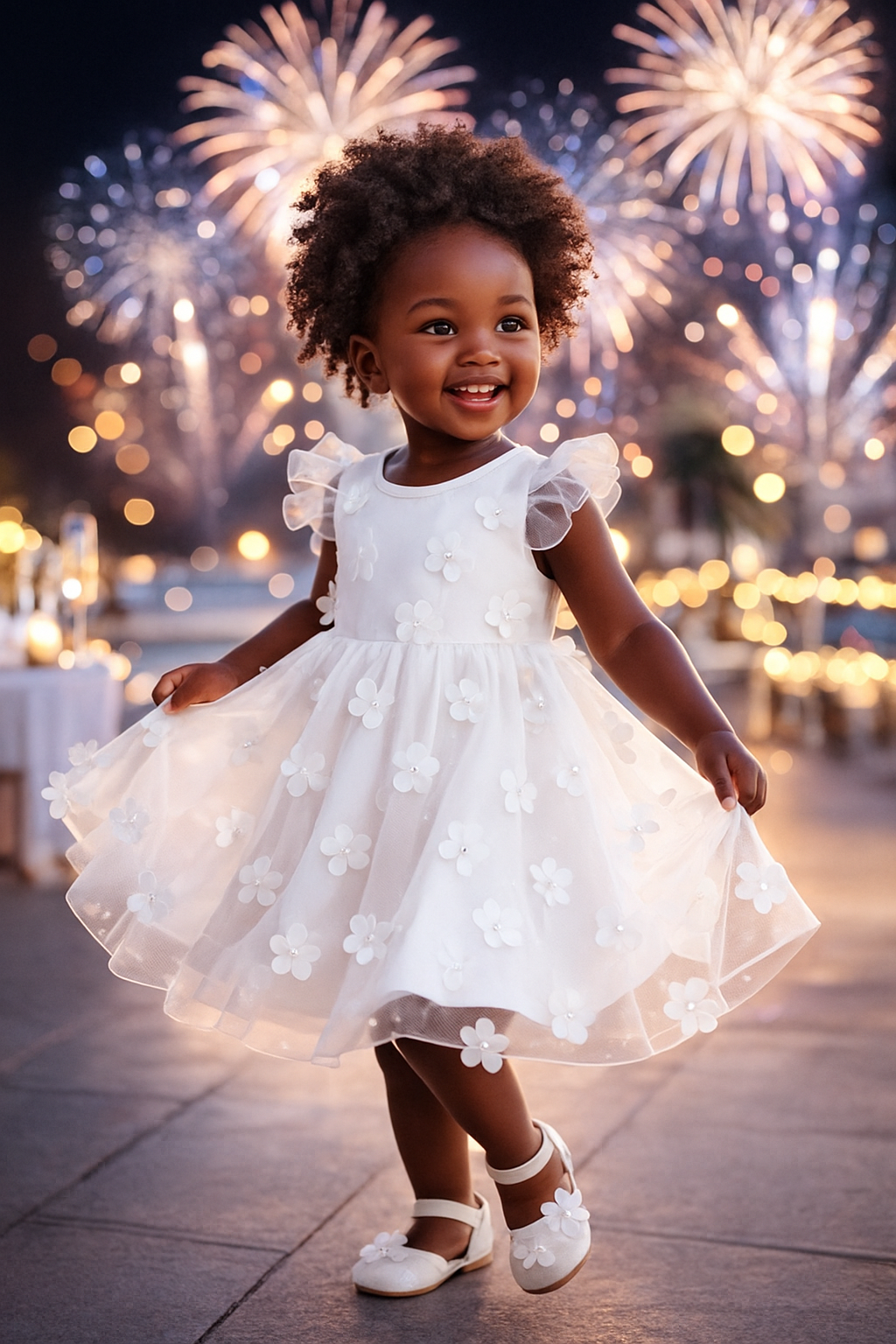 Vestido Menina 2 anos– Branco Florzinhas 3D Ding Dang Premium 853200045