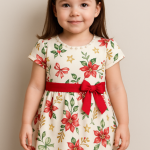 Vestido Menina Natalino Neoprene Crepado Vermelho M (3 a 4 meses)