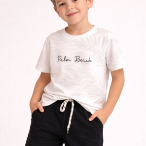 Conjunto Infantil Masculino Camiseta e Bermuda – Branco e Preto – Tam. 06 – Ref. 83150220