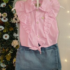 Conjunto Infantil Menina Rosa com Short/saia Jeans Baby Doces Momentos Tam P  6806