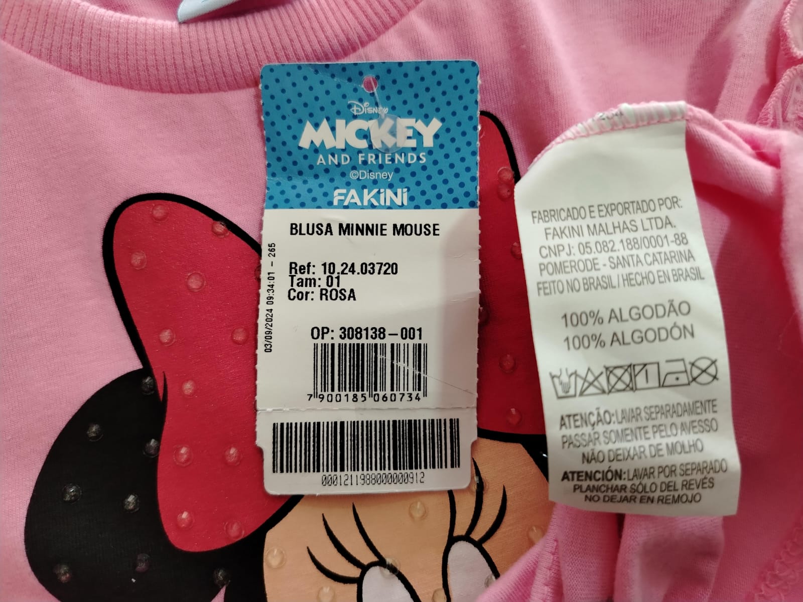 Blusa Minnie Mouse Rosa Infantil Tam 01 (Ref. 10.24.03720) - Imagem 5