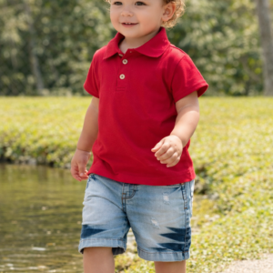 Conjunto Polo Vermelha + Bermuda Jeans Menino09902311 TAMANHO 1