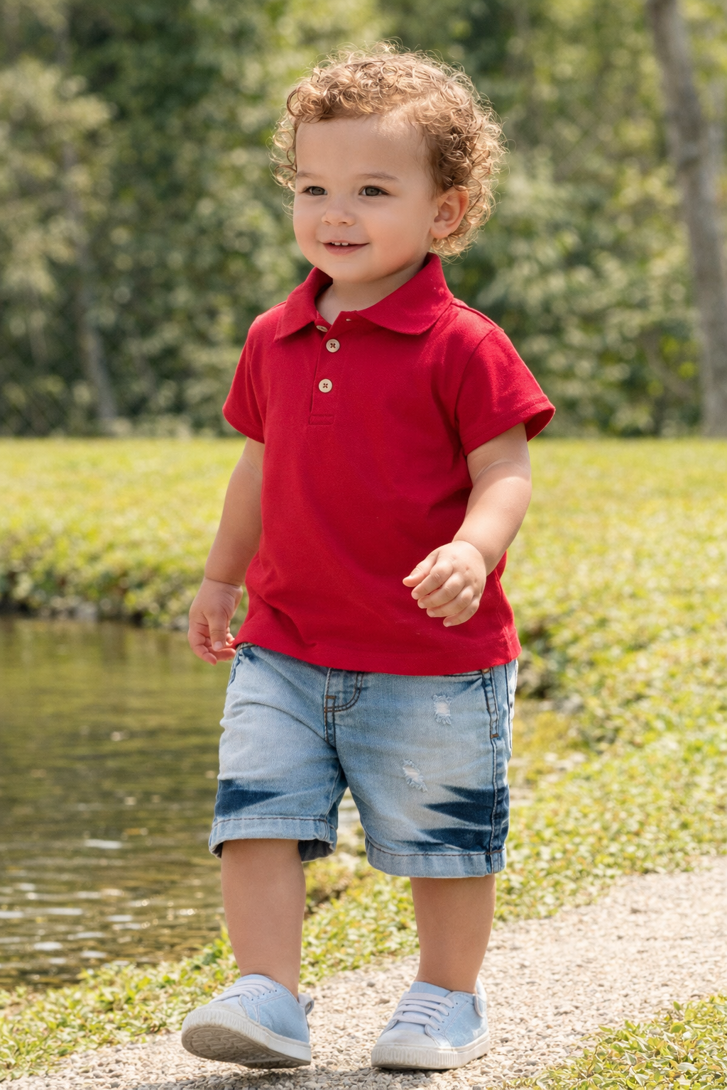 Conjunto Polo Vermelha + Bermuda Jeans Menino09902311 TAMANHO 1