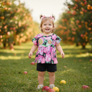 Conjunto Infantil Feminino Elian Ref. 231700 – Blusa Estampa Frutas + Short Preto Tam 01