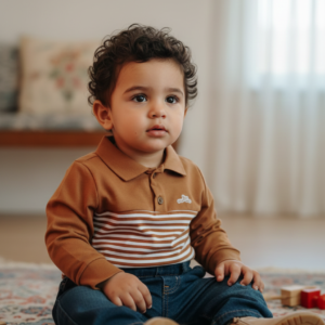 Camiseta Polo Infantil Menino Listrada Marrom 31391 tamanho 1