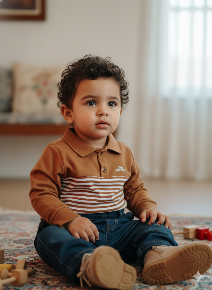 Camiseta Polo Infantil Menino Listrada Marrom 31391 tamanho 1