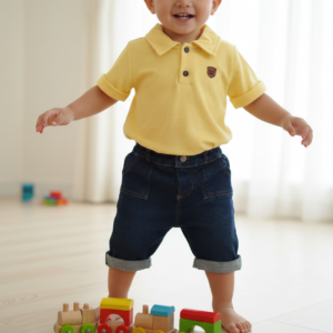 Conjunto Infantil Polo Amarela com Bermuda Jeans Jogger 7057 TAMANHO 3