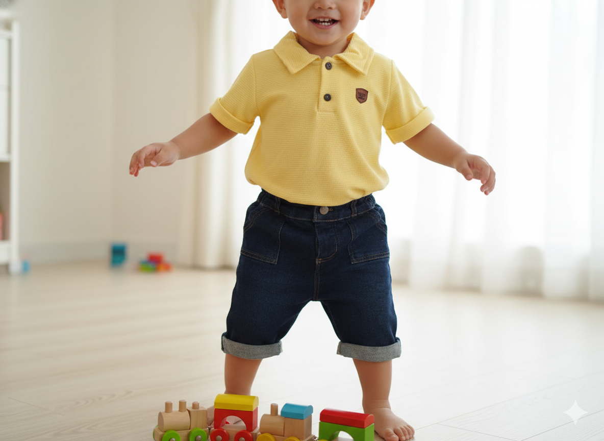 Conjunto Infantil Polo Amarela com Bermuda Jeans Jogger 7057 TAMANHO 3