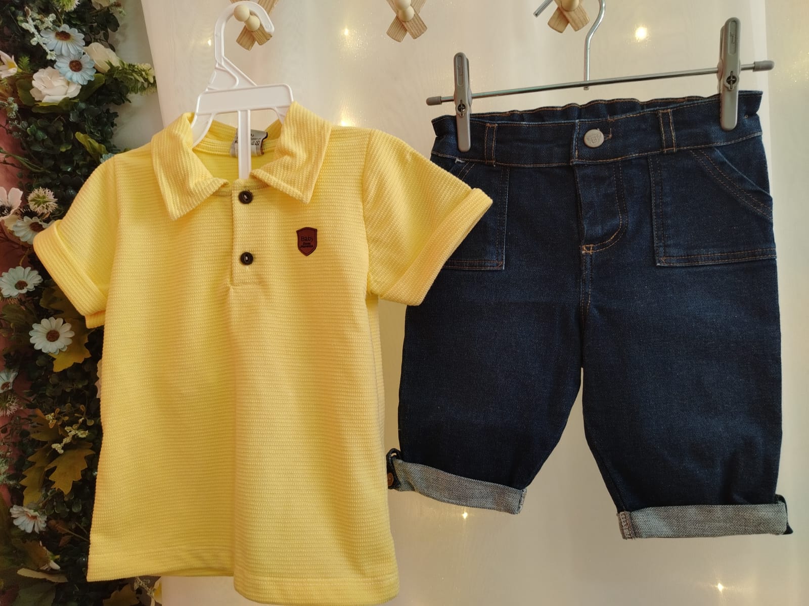 Conjunto Infantil Polo Amarela com Bermuda Jeans Jogger 7057 TAMANHO 3 - Imagem 2