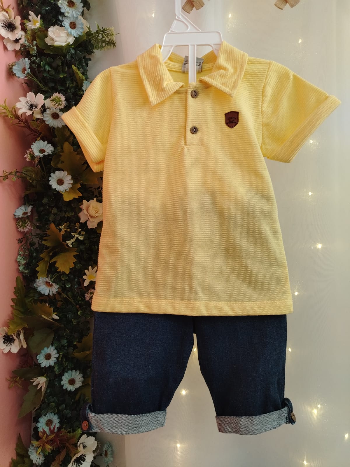 Conjunto Infantil Polo Amarela com Bermuda Jeans Jogger 7057 TAMANHO 3 - Imagem 3