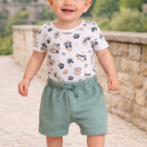 Conjunto Menino  3344 Body Estampado + Bermuda Verde TAMANHO 1