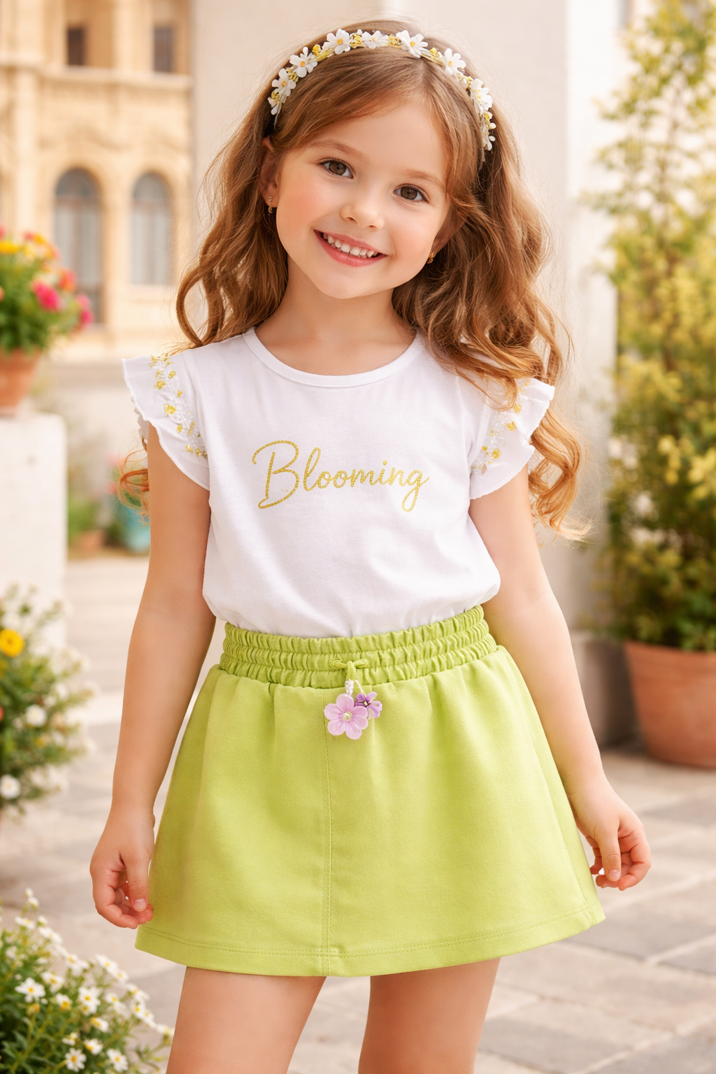 Conjunto Menina 6 Anos Lunedi “Blooming” 009908841 (verde claro e branco )