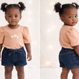 Conjunto Menina  Blusa Bordada + Shorts Jeans 80301 TAMANHO 1