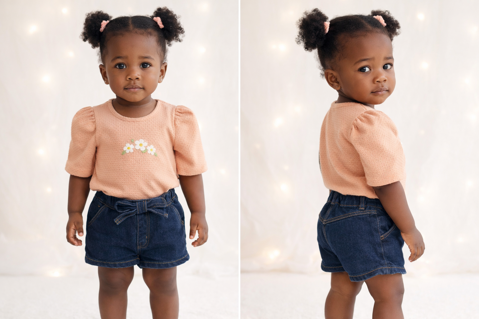 Conjunto Menina Blusa Bordada + Shorts Jeans 80301 TAMANHO 1