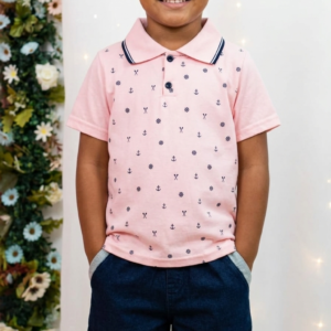 Conjunto Infantil Menino Polo Âncoras Rosa Repetto  010245533  Tam 4