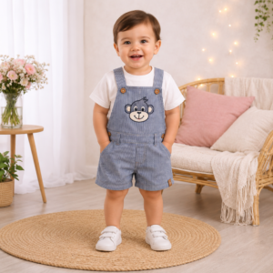 Conjunto Jardineira Curta Macaquinho Macaco Azul Bebê 851100163