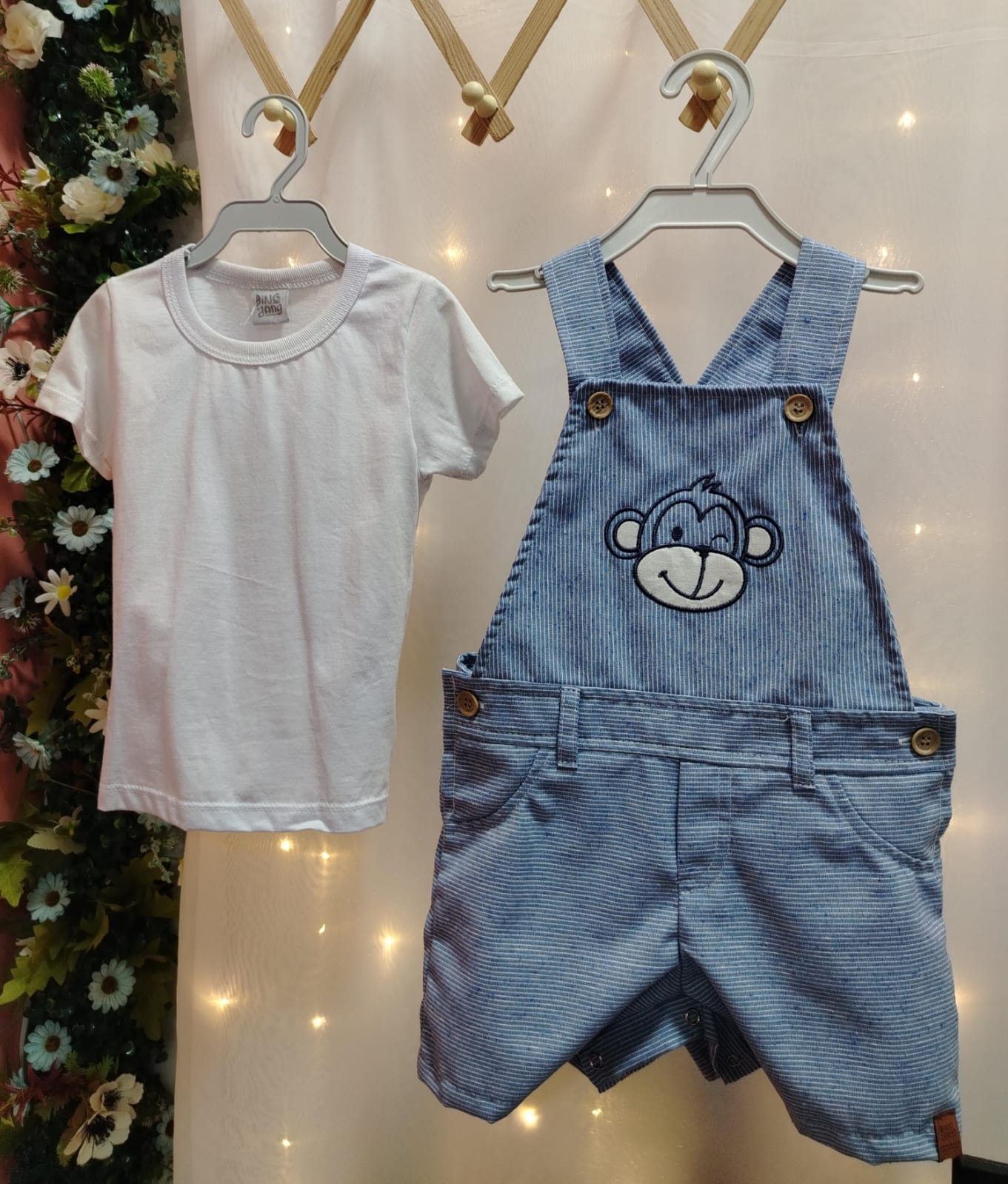 Conjunto Jardineira Curta Macaquinho Macaco Azul Bebê 851100163 - Imagem 3