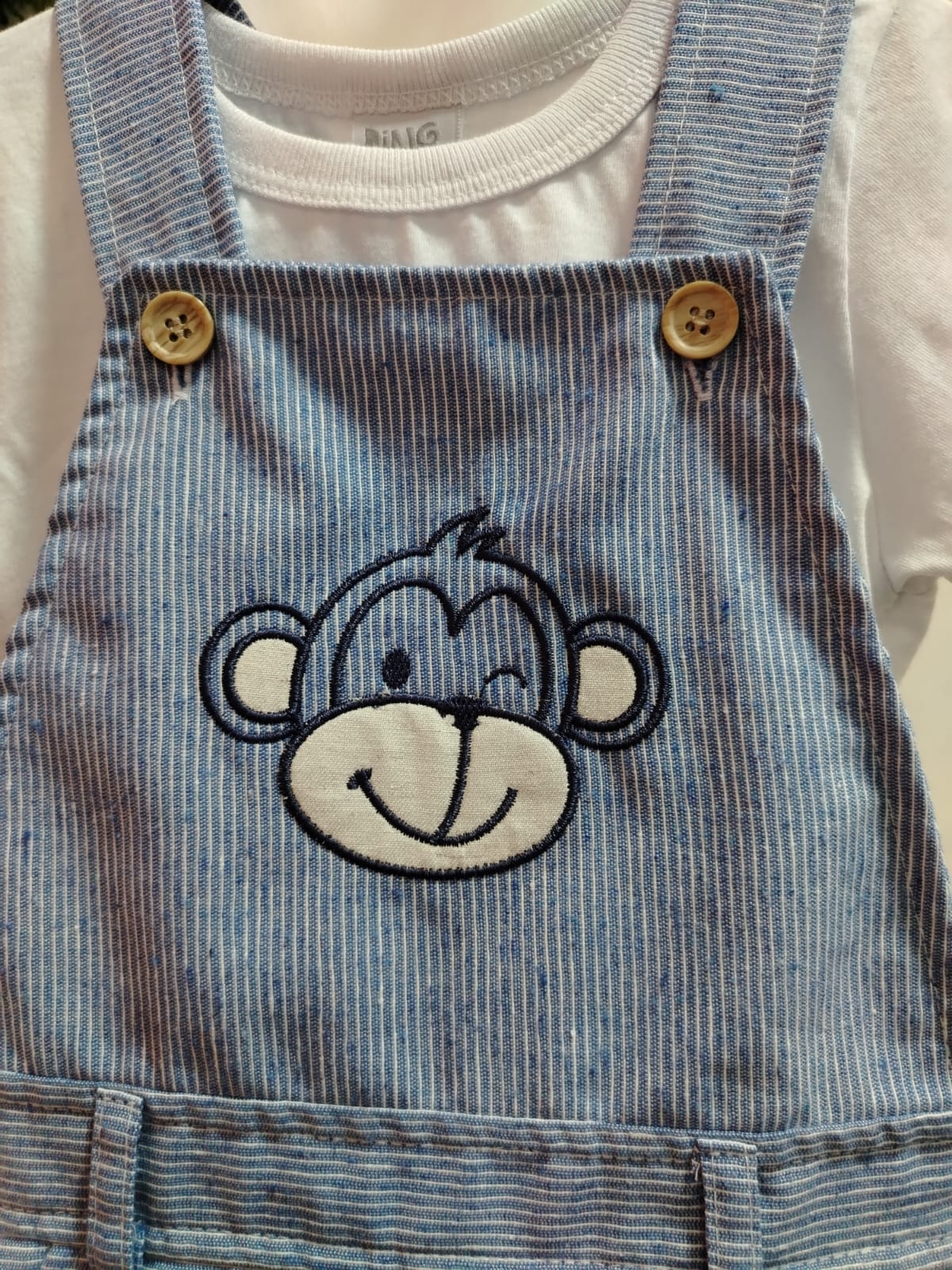 Conjunto Jardineira Curta Macaquinho Macaco Azul Bebê 851100163 - Imagem 4
