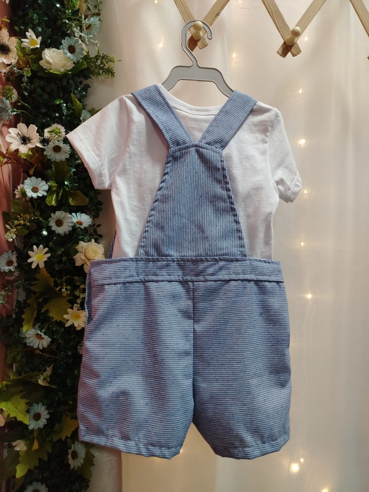 Conjunto Jardineira Curta Macaquinho Macaco Azul Bebê 851100163 - Imagem 5