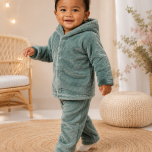 Conjunto Infantil Plush do claudecir   Verde Acinzentado  com Capuz TAMANHO 1