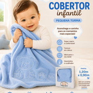 Manta Cobertor Bebê Azul Pequena Turma Urso 1,20m x 0,90m