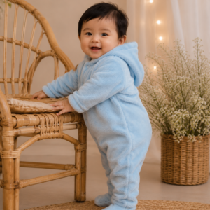 Macacão Plush Bebê com Capuz Cor:Azul Claro;Tamanho:RN