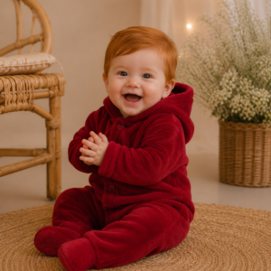Macacão Plush Bebê com Capuz Cor:Vermelho;Tamanho:RN
