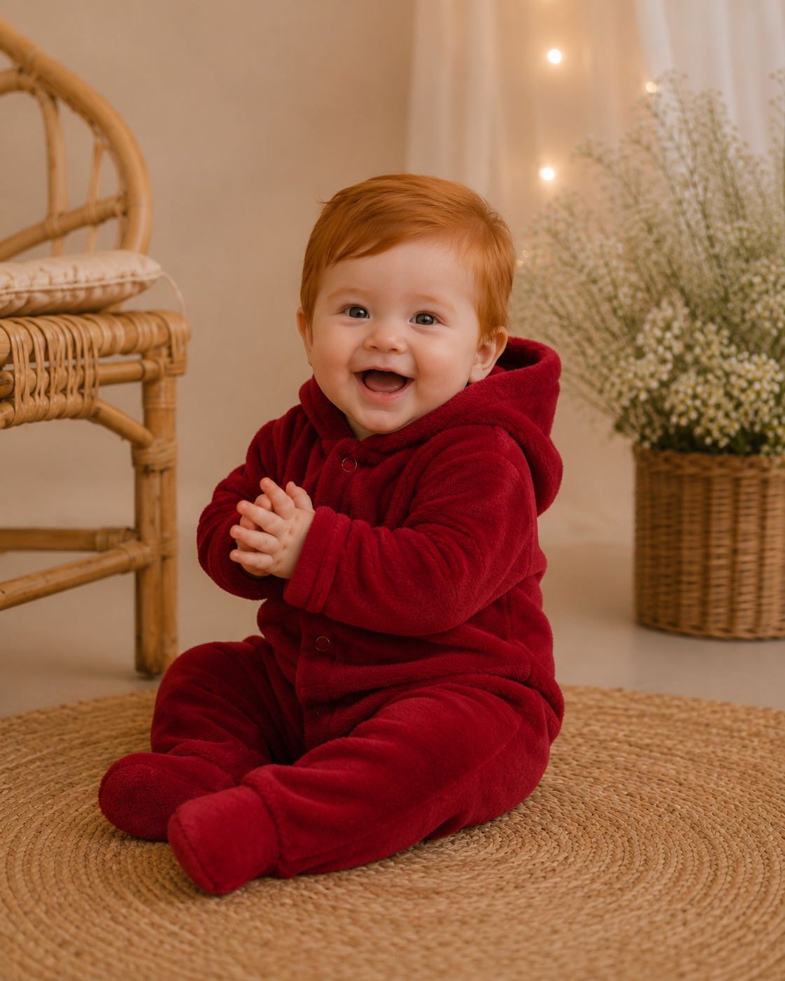 Macacão Plush Bebê com Capuz Cor:Vermelho;Tamanho:RN