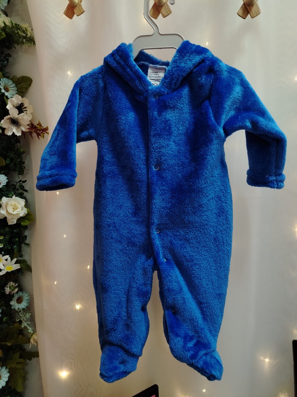 Macacão Plush Bebê com Capuz Cor:Azul;Tamanho:p - Imagem 2