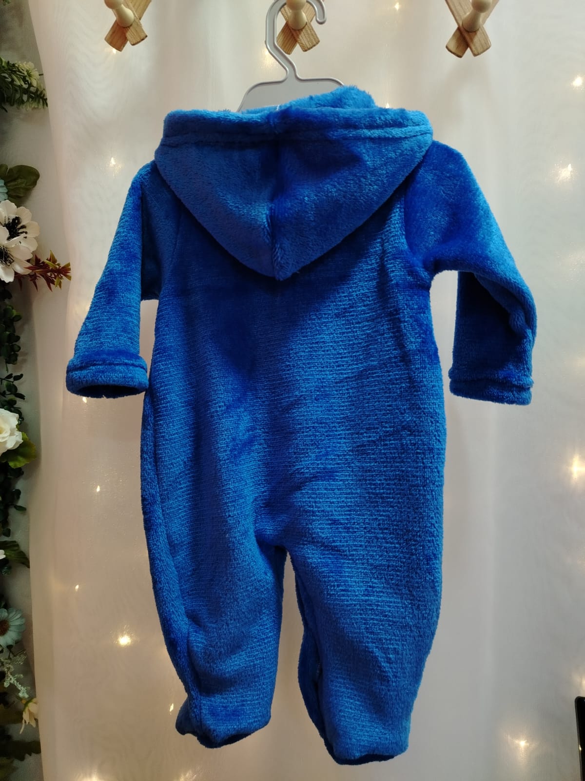 Macacão Plush Bebê com Capuz Cor:Azul;Tamanho:p - Imagem 3