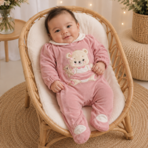 Macacão Bebê  Plush 016 com Gola Branca Ursinha Tamanho RN